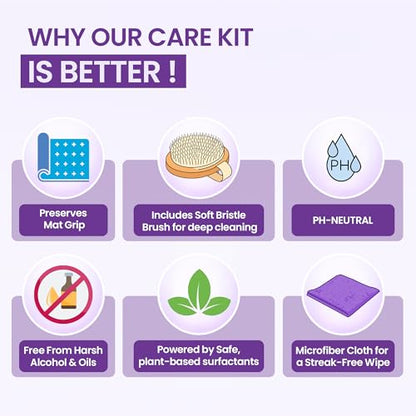 Flexies Foaming Yoga Mat Cleaner Spray Kit, Plant Based Non Toxic Mat Cleaner with Brush and Microfiber Cloth, Yoga Essentials for Women and Men, Pilates Mat Care, Lavender - color: Lavender