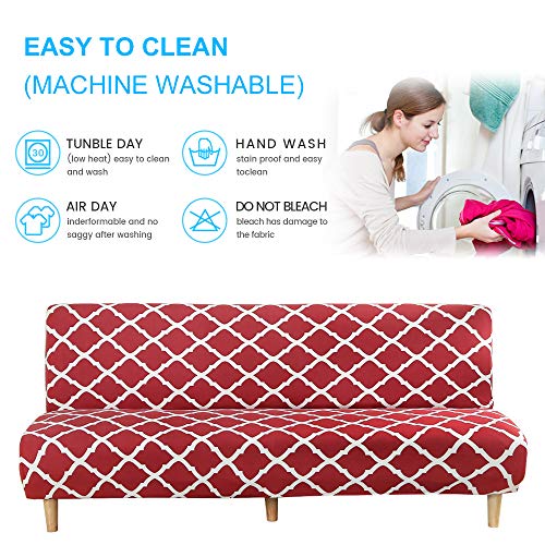 MIFXIN Armless Sofa Cover Futon Slipcover Stretch Elastic Folding Sofa Bed Non-Armrest Couch Furniture Protector Printed Washable Sofa Cover Without Armrests (Red+White) - color: Red+white