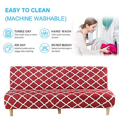 MIFXIN Armless Sofa Cover Futon Slipcover Stretch Elastic Folding Sofa Bed Non-Armrest Couch Furniture Protector Printed Washable Sofa Cover Without Armrests (Red+White) - color: Red+white