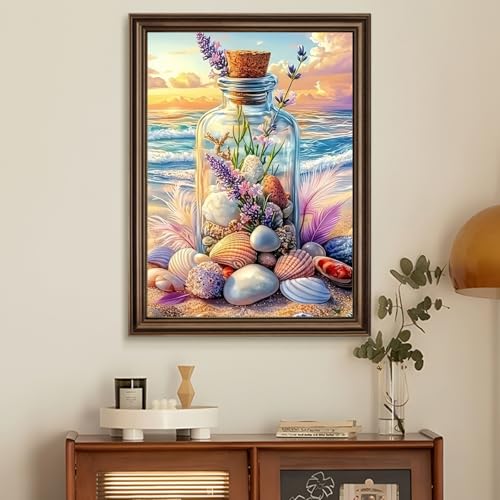 5D Beach Seashell Bottle Diamond Art kits for Adults Beginners 12x16 Inch | Diamond Painting Kit DIY Full Round Drill Paint by Diamonds Dot Gem Art for Adult, Home Wall Decor - color: KM955-1