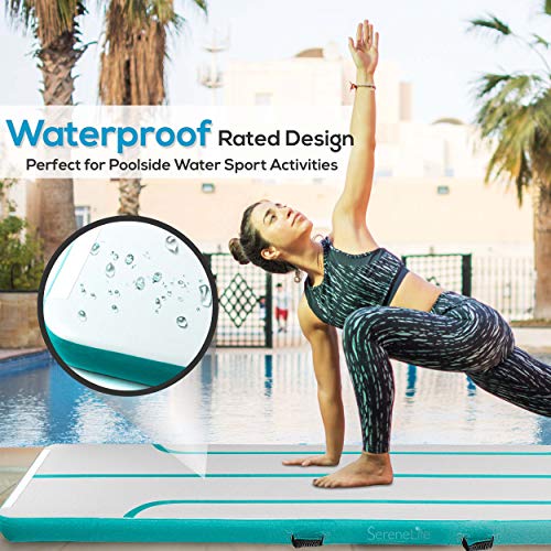 SereneLife Gymnastics Inflatable Air Tumbling Floor Mat Floating Water Mat 13FT, 4in Thickness for Outdoor/Home Indoor Use Tumbling, Training, Cheerleading, Yoga, Water with Electric Air Pump
