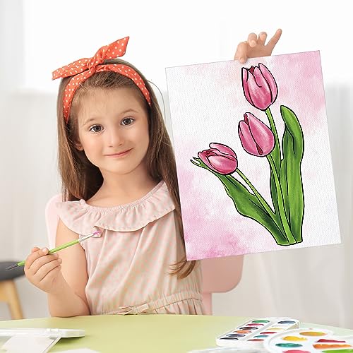 COCHIE 8 Pack 8x10 Inches Flowers Theme Pre Drawn Canvas to Paint, Pre-Printed Canvas for Ladies Sip and Paint Party Favor, Pre Sketched Canvases for Painting for Adults