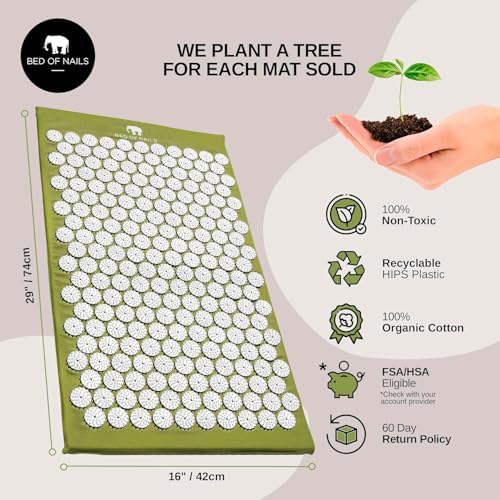 Bed of Nails Original Acupressure Mat with 8820 Precision Nails for Massage Therapy, 29 x 16 x 1", Green - color: Green - Mat