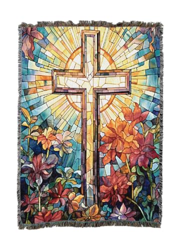 Pure Country Weavers Stained Glass Cross Blanket - Religious Gift Tapestry Throw Woven from Cotton - Made in The USA (50X60) - color: Stained Glass Cross, size: 50x60