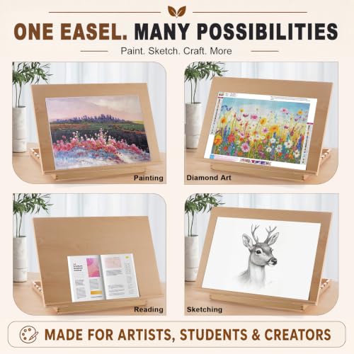 24.9"x17.3" Beechwood Tabletop Easel with Paint and Sketch Papers,Mask Tape | Extra Large Adjustable Art Easel Stand, Drawing Board for Painting, Sketching and Diamond Art - style: A2
