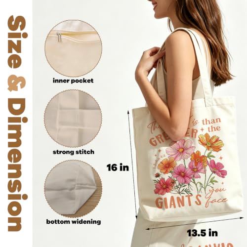 VICBOU Christian Canvas Tote Bag for Women Girls Birthday,Shoulder Bag with Pocket for Grocery Shopping Beach - color: Flowergiants