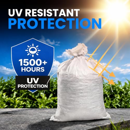 Sand Bags with Ties 14" x 26" - Sand Bags for Flooding, Woven Polypropylene Sandbags, 50 lbs Capacity, 14x26 inches, White - size: 100 Count (Pack of 1)