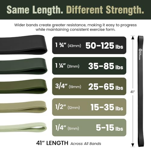 Gym Salvation 41-inch Loop Resistance Bands Set, 5 Pull Up Assist Bands for Strength Training & Working Out, Long Exercise Bands for Powerlifting, Mobility & Home Gym with Carry Bag
