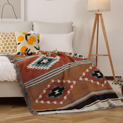 Luxlovery Aztec Boho Sherpa Throw Blanket – Southwestern Navajo Style, Lightweight Warm, 35"x59" Pumpkin Rust - color: Aima, size: 35"x59",90x150cm