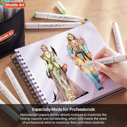Shuttle Art Marker Pad, 8.3”x8.9” Portable Square Sketchbook, 80 Sheets Marker Drawing Paper, 110LB/180GSM Bleedproof Art Paper, Spiral-Bound, Great for Professional Artist to Draw, Paint & Sketch - size: 8.3x8.9 inch