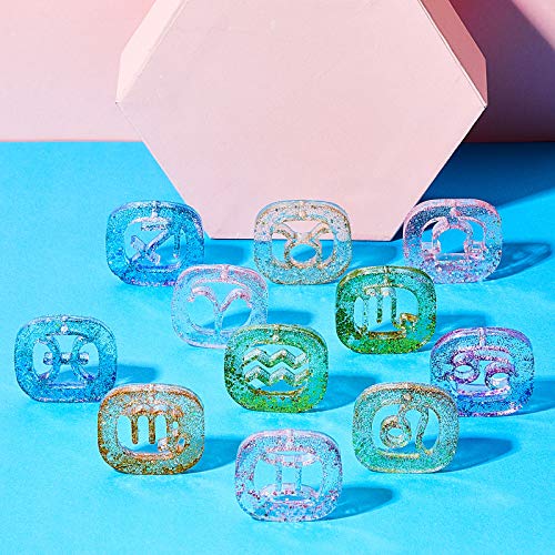 3 Pieces Zodiac Signs Keychain Resin Molds Silicone with Hole Constellation Sign Pendant Silicone Epoxy UV Resin Mold for DIY Keychain Pendant Jewelry Making, 8 Colors Holographic Glitter Sequins
