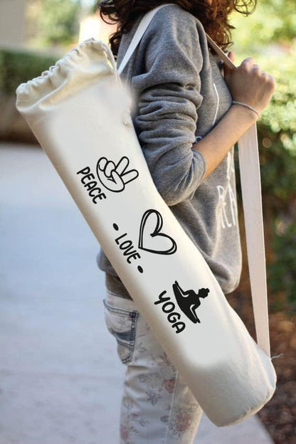 Mayatra's Organic Large Yoga Mat Tote Bag Cover -100% Cotton Lightweight,Washable Yoga Dust Bag With Adjustable Strap Unisex - color: Peace