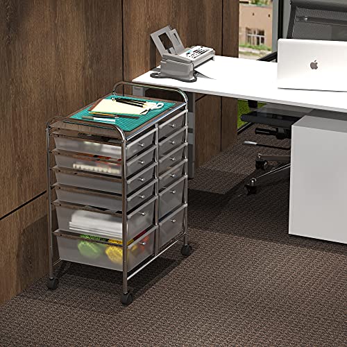 Simple Houseware 12 Drawers Rolling Utility Cart Organizer, Chrome | 2-Column, 32" Height, Lockable Wheels, for School, Office, Art Craft, and Paper Storage - color: Chrome, size: 12 Drawers