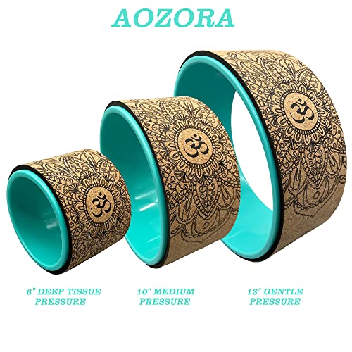Aozora Yoga Wheel 13" with Most Detailed Book Step by Step Guide on How to Do 30+ Poses! Perfect for Stretching and Improving Backbends - color: 3 Pack - 6, 10 & 13" -Cork/Turquoise +strap