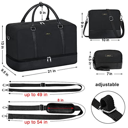 IBFUN Weekender Bags for Women, 21" Travel Duffle Bag with Shoe Compartment - color: A9-Nylon-Black