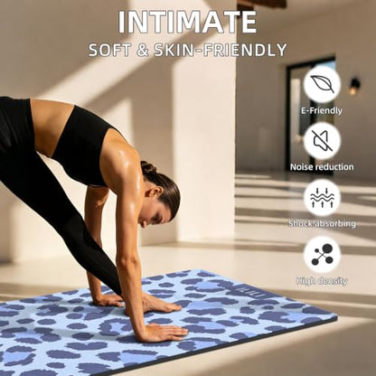 ILILI Yoga Mat Leopard Print Yoga Mat 8mm, Suede & TPE Thick Exercise Mat - color: Blue