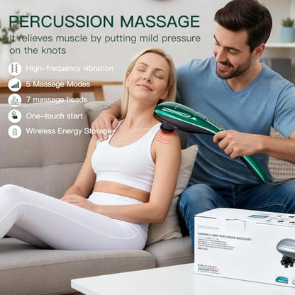MEGAWISE Handheld Deep Tissue Neck Back Electric Massager for Shoulder, Waist, Leg, 3700 RPM Powerful Motor (Green) - color: Green