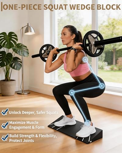 Squat Wedge Block, Heel Elevated Slant Board for Squats, Non-Slip 15° Incline Weightlifting Wedge, Extra Large One-Piece Platform for Deeper Squats, Calf Stretches, Ankle Mobility, Home Gym