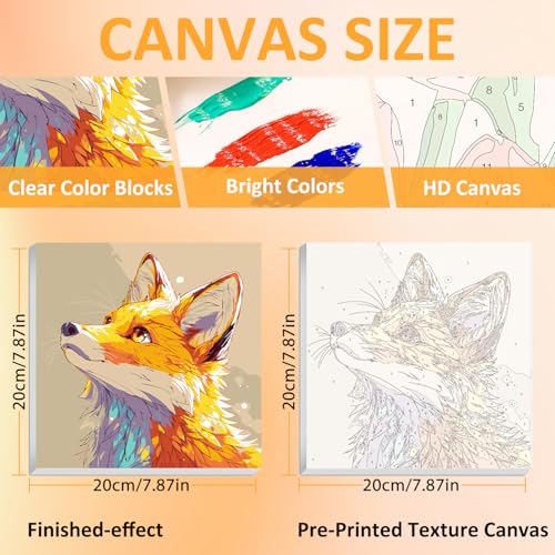Fox Paint by Numbers Kit for Kids, 8x8 inch | DIY Paint by Numbers for Kids, Ages 4-8-12, with Frame, Wooden Easel, Gifts Box, Fun and Relaxing,Home Wall Decor - color: Fox01