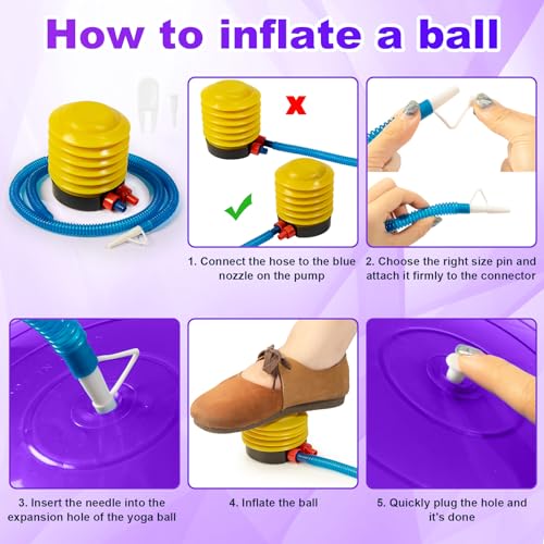 Jexine 6 Pcs Yoga Ball Exercise Ball - color: Purple, size: 25.59 Inch