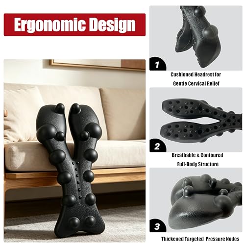 Neck and Shoulder Relaxer, Cervical Traction Device for Neck Support and Posture Alignment, Neck Stretcher Pillow with Acupressure Points (Black)