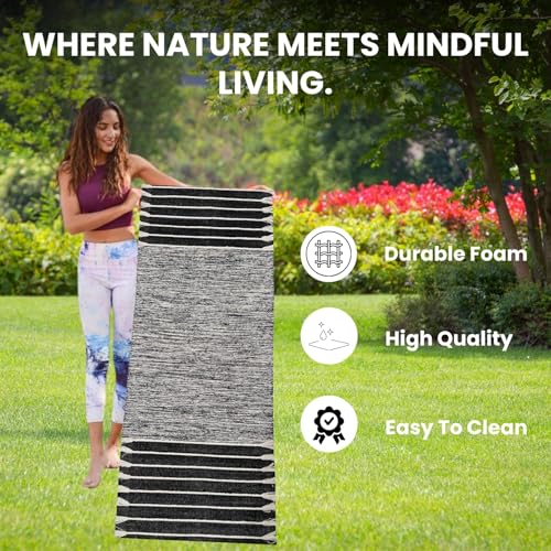 Indian Handmade100 % Organic Anti Skid Multi Colour Cotton Yoga Mat - Eco-Friendly Hand-Woven Rug - Non-Slip & Thick (24”x72”x5mm) for Hot yoga & Everyday Fitness at Home - Comfortable & Foldable Extra-Long Mat - color: BLACK 007