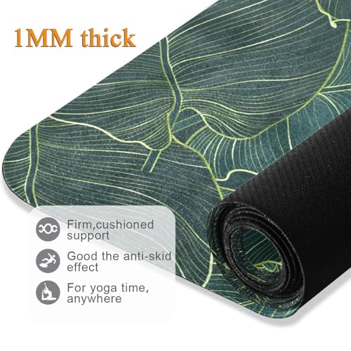 Vintage Mandalas Leaves Yoga Mat Non Slip Thick Kids Banana Palm Eco Rubber Workout Foldable Yoga Mat Women Exercise, 70.8''x26''