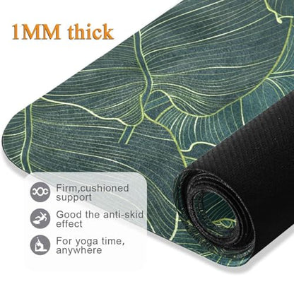 Vintage Mandalas Leaves Yoga Mat Non Slip Thick Kids Banana Palm Eco Rubber Workout Foldable Yoga Mat Women Exercise, 70.8''x26''