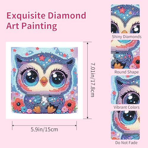PERFECTSIGHT Cute 5D Diamond Art Kits, Kawaii DIY Painting Art for Adults Teen, 4 Pack Diamond Arts and Crafts Sets, Big Gem Full Drill Diamond Dots for Women (Owl+Husky+Fox+Panda) - style: Owl+Husky+Fox+Panda