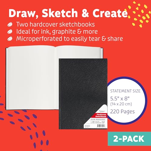 Artlicious Hardcover Sketch Book 2 Pack, 5.5" x 8" Black Drawing Books, 110 Sheets Each, 120 GSM Acid-Free Paper, Hardbound Sketchbooks for Pencil, Graphite, Charcoal & Pen