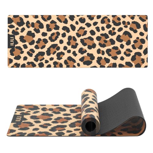 ILILI Yoga Mat Leopard Print Yoga Mat 8mm, Suede & TPE Thick Exercise Mat - color: Yellow