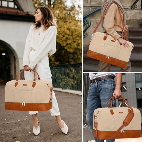 ITIEZY Weekender Bag for Women 21.5" Travel Duffel Large Carry On Bag 3PCS | Nylon Duffel Bag with Waterproof Shoe Compartment, Crossbody Bag and Toiletry Bag, Travel Weekend Hospital Overnight Gym Bag - color: 8a-Off White