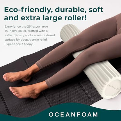 Oceanfoam Tsunami Roller (Natural) - Extra-Large, 26" x 5.9" - Soft, Textured Foam Roller for Physical Therapy, Back Pain, Exercise & Stretching - Wave Textured - Yoga, Athletics, & Wellness - color: Natural