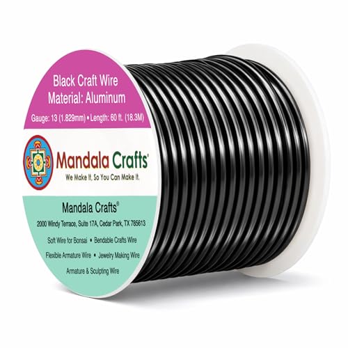 Mandala Crafts 13 Gauge Black Anodized Aluminum Craft Wire, 60 FT | Colored, Flexible, Bendable, for Bonsai, Armature, Sculpting, Wire Wrapping, Jewelry Making, Weather & Tarnish Resistant - color: Black, size: 13 Gauge