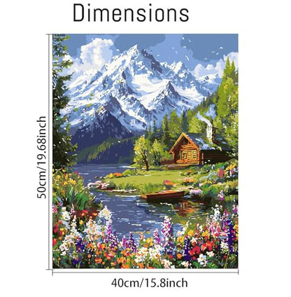 LWZAYS Mountain Paint by Numbers Kit for Adults Beginner, Cabin Adult Paint by Number Kits on Canvas, Mountain Landscape Acrylic Paint by Number Kit for Gift Decor - 16x20Inch