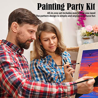 VOCHIC Sip and Paint Kit,Pre Drawn Canvas Couples Paint Party Kit Painting Art Set for Adults Date Night Sunset Heart 2 Pack (8 x 10 Inches) - size: 8x10, style: Sunset Heart
