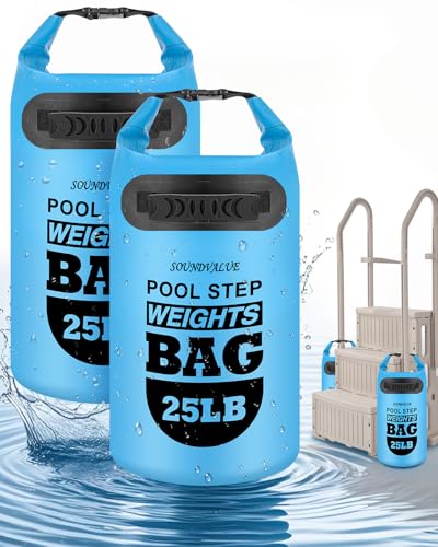 Pool Ladder Weights for Above Ground Pools,Sand Bags 2 Pack 25lb | Above Ground Pool Step Sand Bags with Handles, 500D PVC Durable Waterproof & Foldable Sandbags for Swimming Pool Stairs - color: Sky Blue, size: 25LB