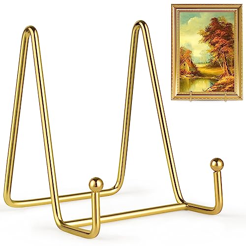 Mocoosy 2 Pack 4 Inch Plate Stands for Display, Gold Metal Display Stands | Square Wire Easel Stands, Plate Holder Display Stands, Frame Stands for Pictures, Photos, Decorative Platters, Table Arts - color: Gold, size: 4 Inch