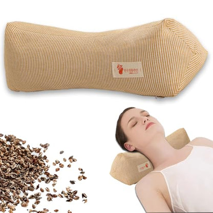 Neck & Cervical Pillows Buckwheat Pillow ，Neck Support Pillow Cervical Neck Roll Bolster Pillow，Neck Pain Relief for Back and Side Sleepers Round Pillows (Yellow) - color: Yellow