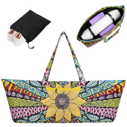 Yoga Mat Bag Yoga Mat Carrier with Shoes Compartment & Wet Pocket Pilates Bag with Zipper Pockets & Yoga Mat Holder Strap Yoga Bags and Carriers Fits All Your Stuff - color: Sunflower