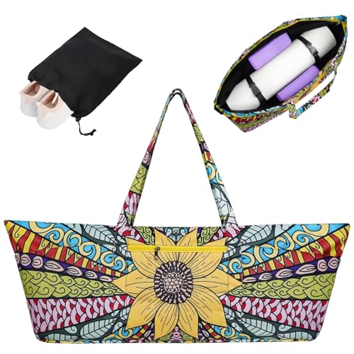 Yoga Mat Bag Yoga Mat Carrier with Shoes Compartment & Wet Pocket Pilates Bag with Zipper Pockets & Yoga Mat Holder Strap Yoga Bags and Carriers Fits All Your Stuff - color: Sunflower