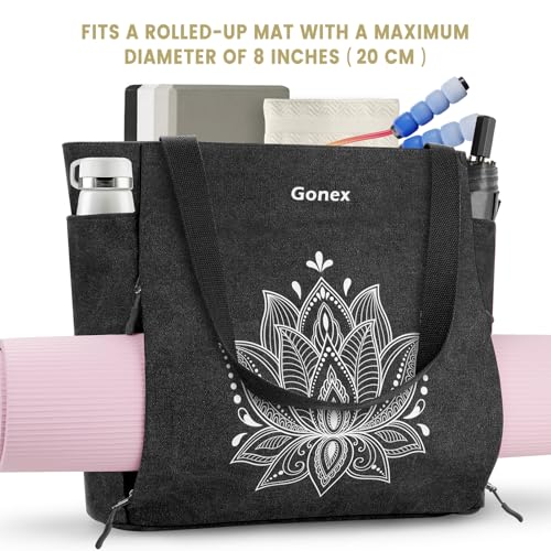 Gonex Yoga Mat Bag with Zipper Mat Carrier Canvas Gym Tote | Durable Canvas, Zipper Closures Prevent Slipping, Quick Access, Bottle Holder, Fits Yoga Blocks, Gym & Travel Use - color: Black, size: Classic (15.5×5.5×14.5inch)