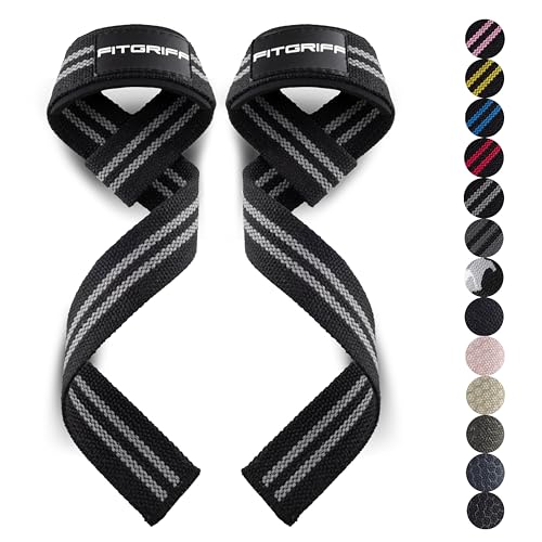 Fitgriff® Lifting Wrist Straps for Weightlifting, Gym, Deadlift, Workout (Made of Premium Cotton & Padded) - Men & Women - color: Black/Grey, size: Standard (above 6.3' Wrist)