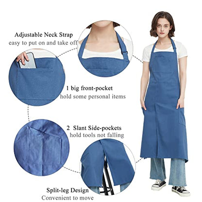 Pottery Apron Split Leg,100% Cotton Artist Apron 3 Pockets for Women Men,Ceramics Clay - color: Blue, size: 39" long