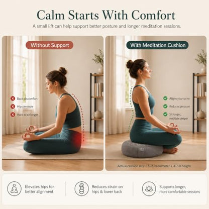 Meditation Cushion Set with Buckwheat Zafu Pillow, Meditation Starter Kit | Meditation Starter Kit with Buckwheat Zafu Cushion, Breathing Light, Singing Bowl & Eye Pillow for Mindfulness