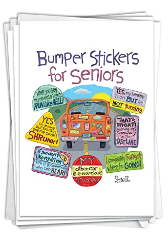NobleWorks Pack of 3 Funny Birthday Greeting Cards with Envelopes (1 Design, 3 Each) Senior Bumper Stickers C2649BDG-C3x1 - style: Senior Bumper Stickers
