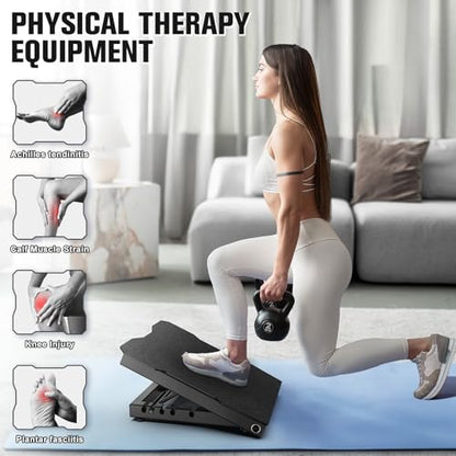 Steel Slant Board Calf Stretcher, 600 Lbs Weight Capacity 5-Level Adjustable Incline Board Squat Wedge Achilles Ankle Stretcher Non-Slip Surface for Squat, Fitness, Physical Therapy - color: Black