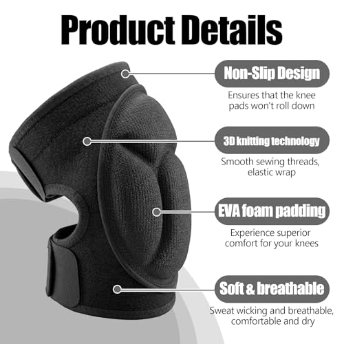 2Pcs Knee Pads for Cleaning, Thick Foam Work Knee Pads, Men Women Anti Slip Collision Avoidance Knees Pad for Gardening, Construction Work, Cleaning, Flooring (Black)