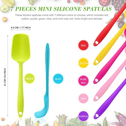 Patelai 7 Pcs Small Silicone Spoonula Spatula, 8.2 Inch Non Stick | One Piece Easy Clean, Flexible for Mixing Baking, Heat Resistant Rubber Spoon Nonstick Pans, Colorful with Hanging Holes