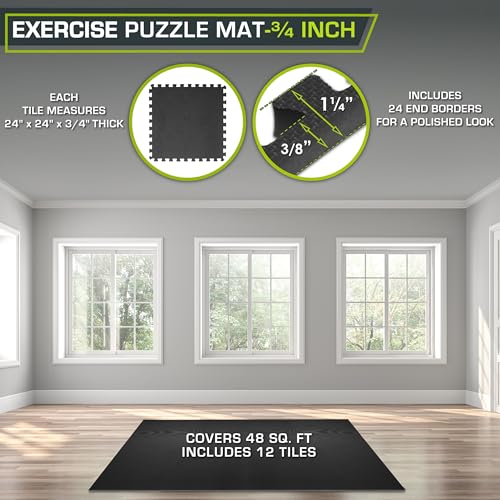 ProsourceFit Weaved Pattern Extra Thick Exercise Puzzle Mat 3/4-inch, EVA Foam Interlocking Tiles for Protective, Cushioned Flooring for Home and Gym Equipment; Black, 48 SQ FT, 12 Tiles - color: Black, size: 12 Pack (48 SQ FT)